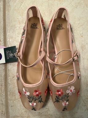 wild fable Sheer Blush Pink Floral Embroidered Mary Jane Flats